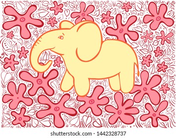 Orange doodle decor elephant with red flowers
