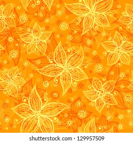 Orange doodle flowers ornate seamless pattern