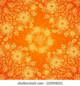 Orange doodle flowers ornate vector background