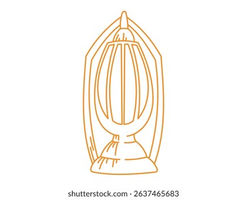 Orange doodle line illustration of a vintage lantern with warm glowing light. Vector hand drawn icon perfect for cozy fairytale designs, magical decorations, or festive creative projects.