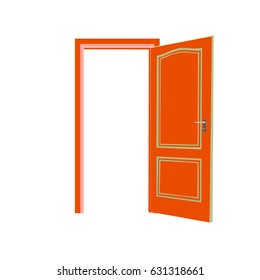 an orange door is opening on white background