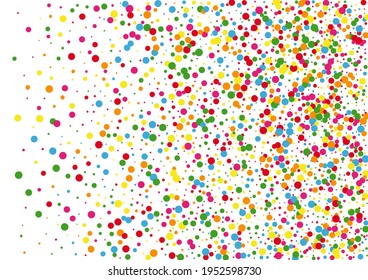 Orange Dot Blast Background. Confetti Side Texture. Red Top Circle. Multicolored Splatter Round Illustration.