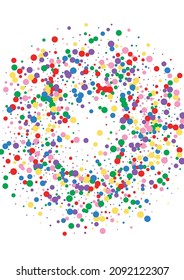 Orange Dot Cartoon Background. Circle Circular Texture. Blue Paint Round. Red Falling Confetti Illustration.