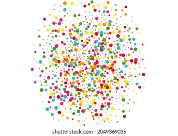 Orange Dot Color Texture. Round Falling Illustration. Yellow Abstract Confetti. Blue Gift Circle Background.