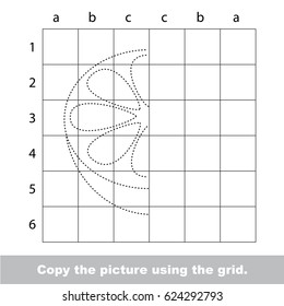 Orange. Dot to dot educational game for kids. Trace and copy the simmetry half of picture using grid.