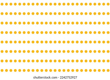 Orange dot pattern on white background. Straight dot pattern for backdrop and wallpaper template. Simple classic polka dot lines with repeat stripes texture. Polka background, vector illustration