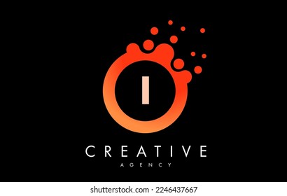 Logo für Orange i Dots Letter. Blauer Blase Design Vektorgrafik.