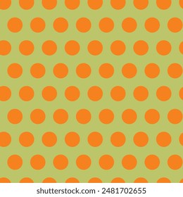 Orange Dots on a Green Background Retro Style seamless pattern print background