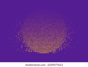 Orange dotted circle shape abstract futuristic tech background. Vector digital art glitch style sun design