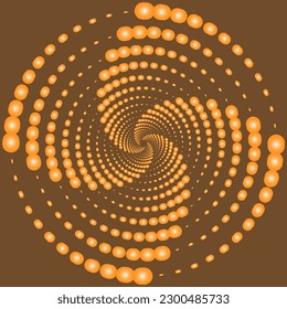 Líneas de puntos de color naranja en un patrón circular giratorio en fondo marrón oscuro, diseño vectorial para logotipo, plantilla, presentación, afiche, pancarta, volante, tela, portada de libros 