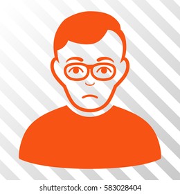 Orange Downer interface pictogram. Vector pictograph style is a flat symbol on diagonally hatched transparent background.
