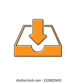 Orange Download inbox icon isolated on white background. Vector Illustration