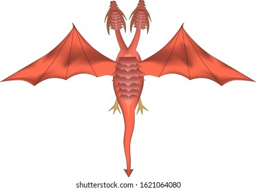 Orange dragon with two heads and scales
