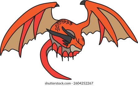 Orange Dragon with Wings with white Background