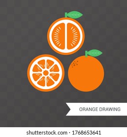 Orange drawing. Picture of an orange slice. Geometric image.