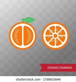 Orange drawing. Picture of an orange slice. Geometric image.