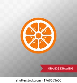 Dibujo anaranjado. Imagen de una rebanada naranja. Imagen geométrica.