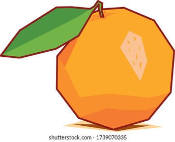 Orange drawn in vector with geometric shapes colored in flat colors. Vector drawing of fruit with fields of flat and geometric colors.