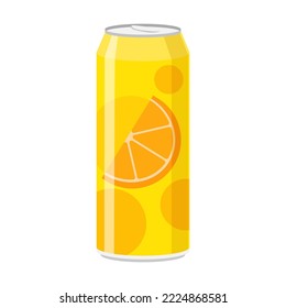 Orange drink in can vector. Fizzy water lemonade isolated on white. Beverage concept