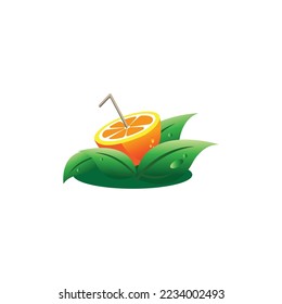 orange drink logo fresh leaf vector illustration