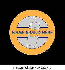 orange drink logo with a round shape and a glass image in the middle can be written the name of your product or company