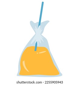 
orange drink on plastic with straw