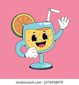 Orange drink retro cartoon mascot