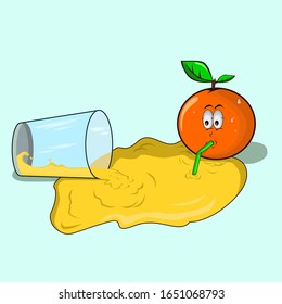 an orange drinking orange juice illustration