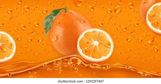 Orange Drops. Fresh fruit background. 3d realistic vector