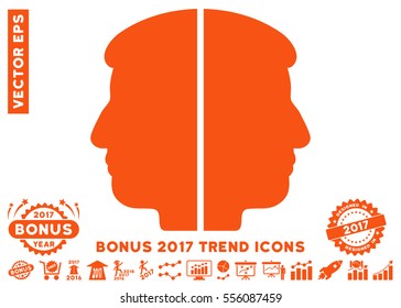 Orange Dual Face pictograph with bonus 2017 trend symbols. Vector illustration style is flat iconic symbols, white background.
