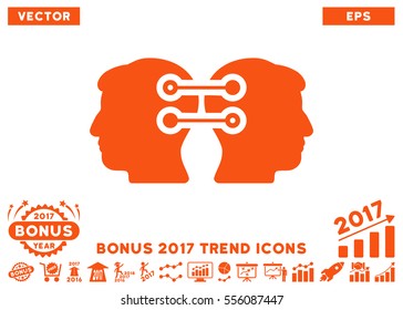 Orange Dual Heads Interface Connection icon with bonus 2017 year trend design elements. Vector illustration style is flat iconic symbols, white background.