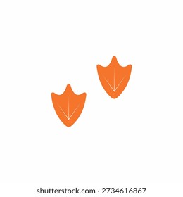 Orange duck footprints icon, webbed bird feet track vector illustration, pair of animal paw prints isolated on white
