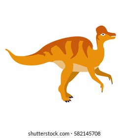 Orange Duckbill Dinosaur Of Jurassic Period, Prehistoric Extinct Giant Reptile Cartoon Realistic Animal