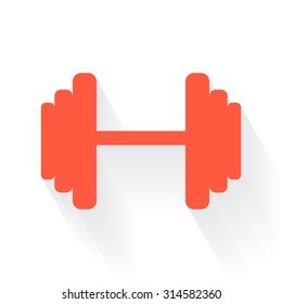Orange Dumbbell symbol with drop shadow on white background