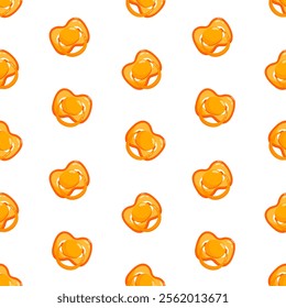 Orange dummies vector seamless pattern. Front view pacifiers. Background, print, packaging design