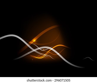 Orange dynamic wave in dark space. Vector illustration. Abstract background