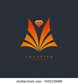 Orange of eagle wings diamond logo template, symbol of freedom and elegant