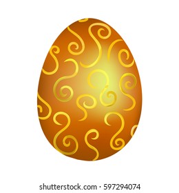 Orange easter egg with golden pattern on a white background
