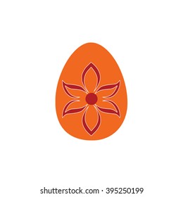 Orange Easter egg red flower vector icon
