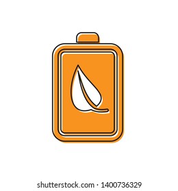 Orange Eco nature leaf and battery icon isolated on white background. Energy based on ecology saving concept. Vector Illustration