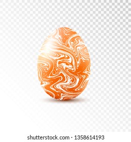 Orange egg with marble texture isolated on transparent background. Easter object template.