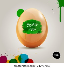 Orange eggs in the colored paintbrush, grunge illustration