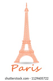 Orange Eiffel Tower and lettering Paris . Travel concept. Vector