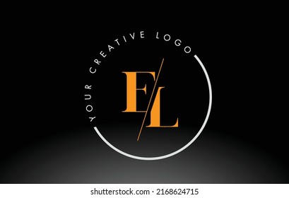 Orange EL Letter Logo Design with Creative Intersected and Cutted Serif Font.