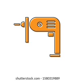 Orange Electric drill machine icon isolated on white background. Repair tool.  Vector Illustration