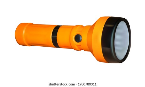 Orange electric flashlight. 3d vector illustration