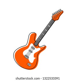Orange electric guitar in cartoon style. flat vector illustration isolated on white background