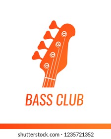 Orange electric guitar headstock silhouette. Vector logo of Music Shop or Club isolated on white background.