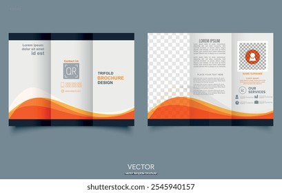 Orange elegance business trifold business Leaflet Brochure - Vector