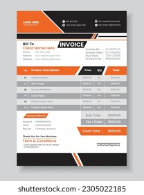 Orangefarbene elegante Vorlage für das Design von Firmenrechnungen in Vektorgröße.